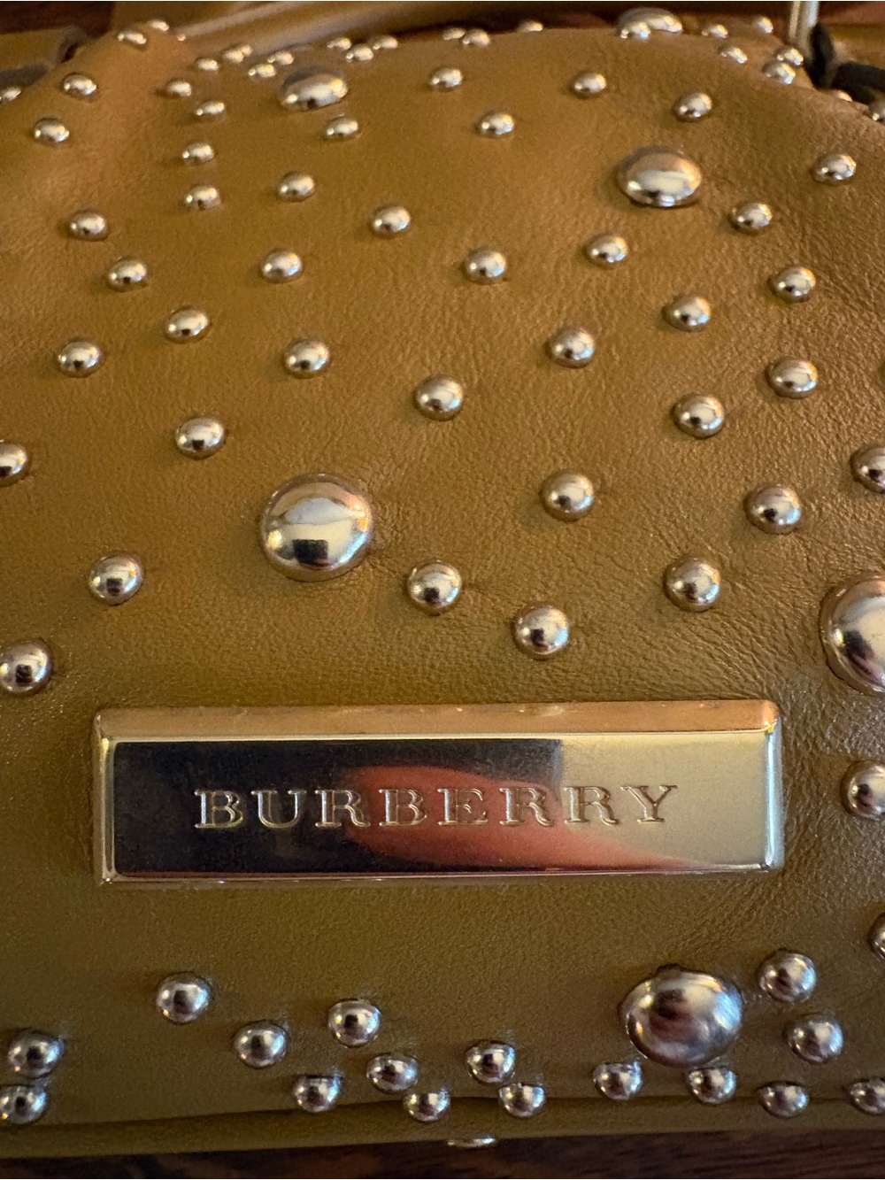 Burberry Orchard Studded Olive Leather Bowling Satchel Bag - Picture 4 of 17